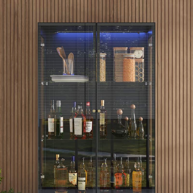 LED Glass Display Cabinet with Aluminum Alloy Frame Glass Door Showcase Wine Storage Cabinet