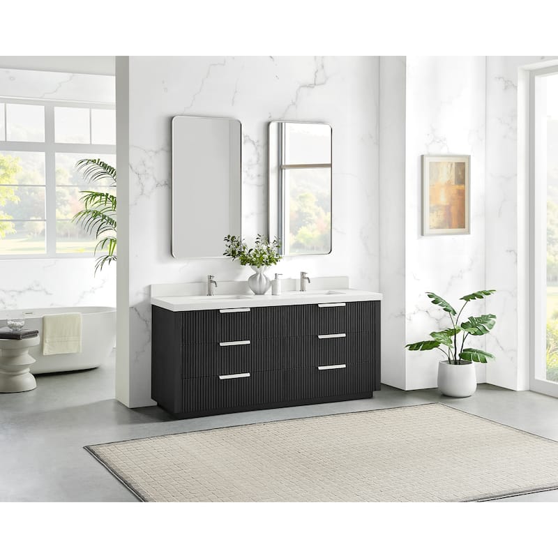 Santarem Double Vanity with Pure White Quartz Stone Top without Mirror