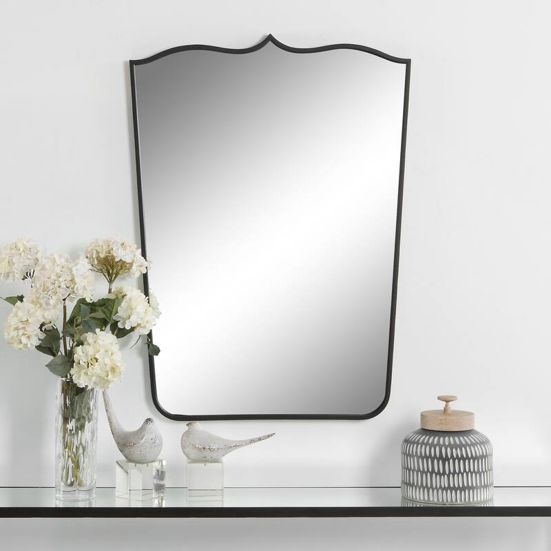 Handcrafted Tiara Curved Wall Mirror - 40" - Black