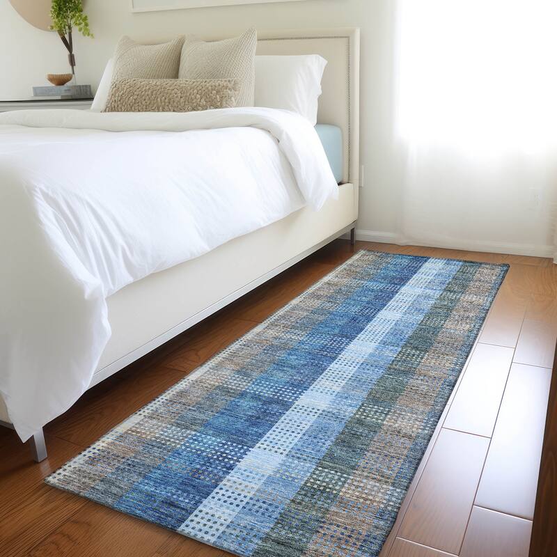 Premium Washable Super Soft Modern Plaid Mayfield Rug - Denim - 2'3" x 7'6"