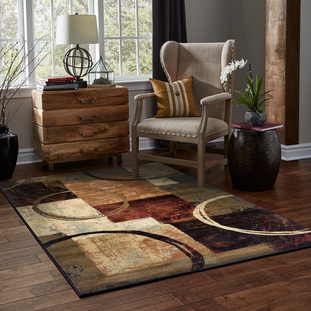 Vista Home Harlow Blocks and Rings Brown/ Black Area Rug.