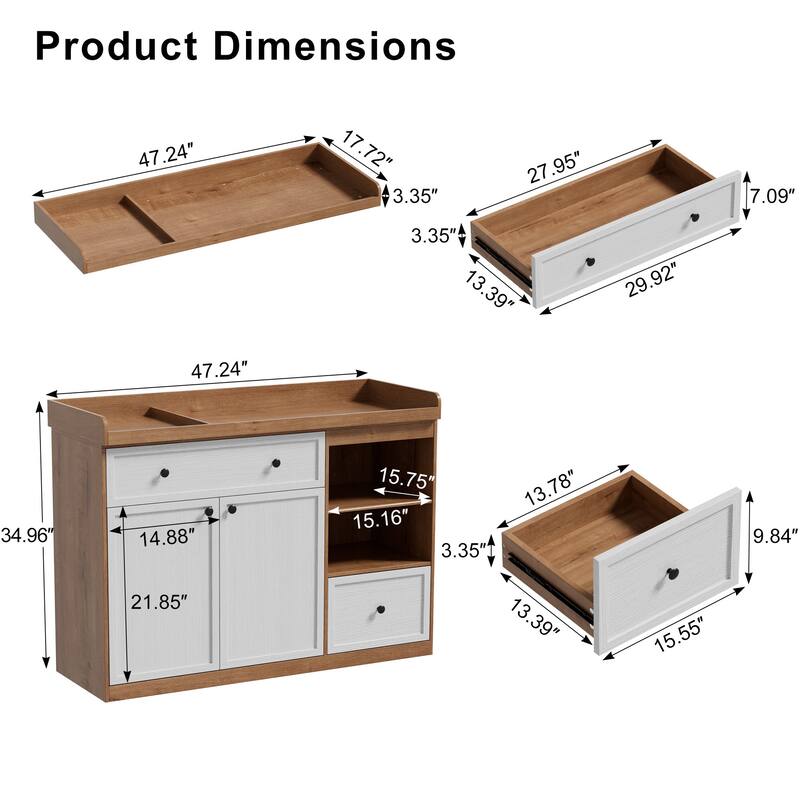 Changing Table Dresser with Drawers and Shelves