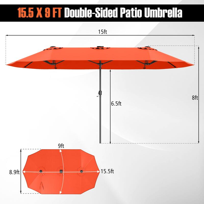 Costway 15.5 FT Extra-Large Patio Umbrella with LED Solar Lights & 12 - See Details