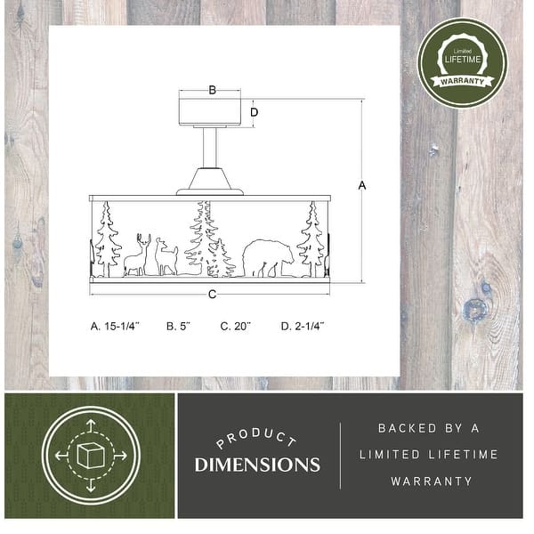 Acadia 20 in. Bronze Rustic Fandelier Ceiling Fan with Black Blades, LED Light Kit and Remote, Wildlife White Linen Drum Shade