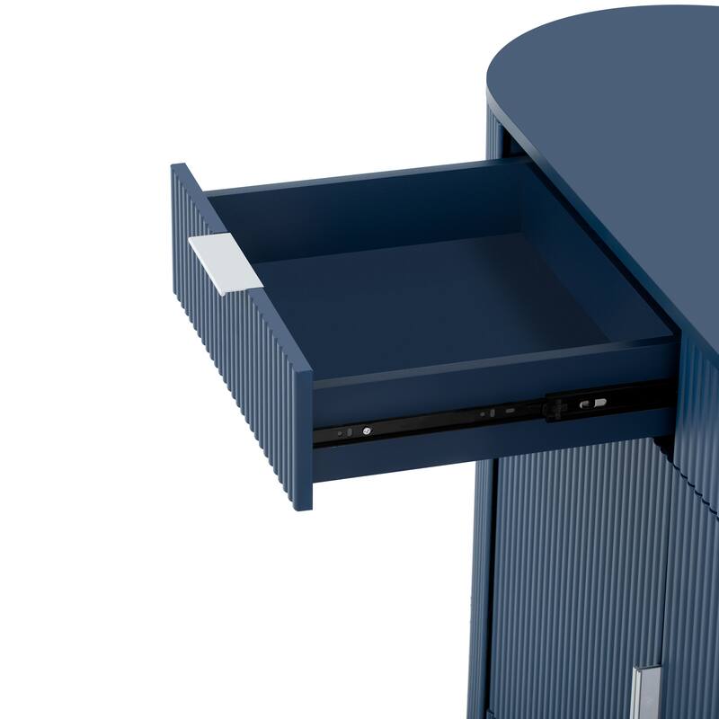 Modern Ribbed Storage Cabinet with Magic-Tape Curved Doors & Tiered Side Shelving by Harper&Bright Designs