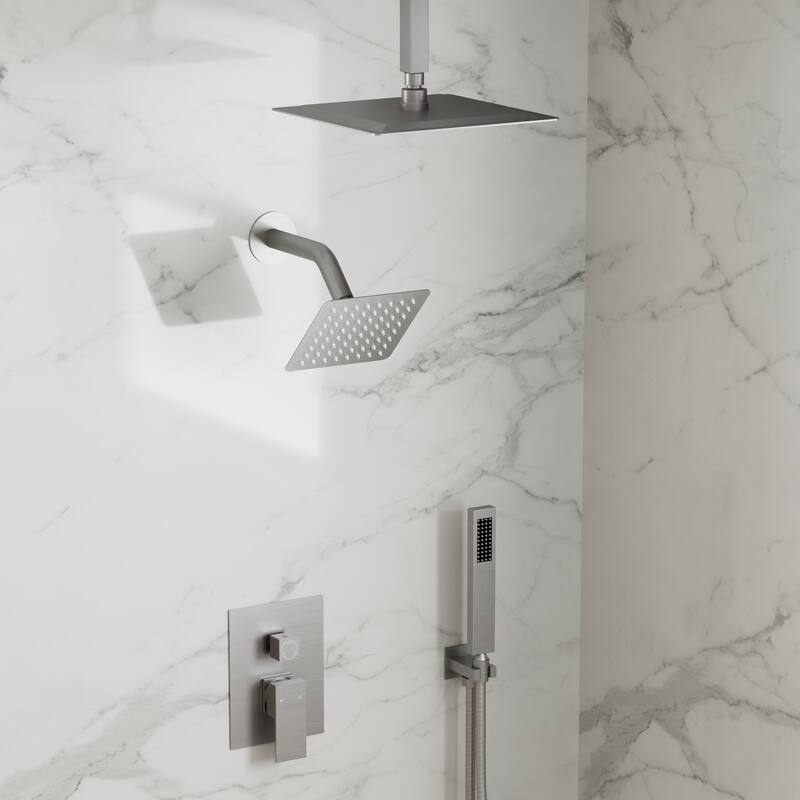 GRANDJOY Dual Shower Heads Shower System with 4-Piece Bathroom Towel Bar Hardware Set Combo