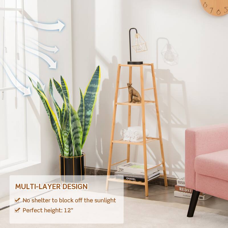 Costway Bamboo Tall Plant Stand Pot Holder Display Shelving Unit - 14.5'' x 13.5'' x 39''
