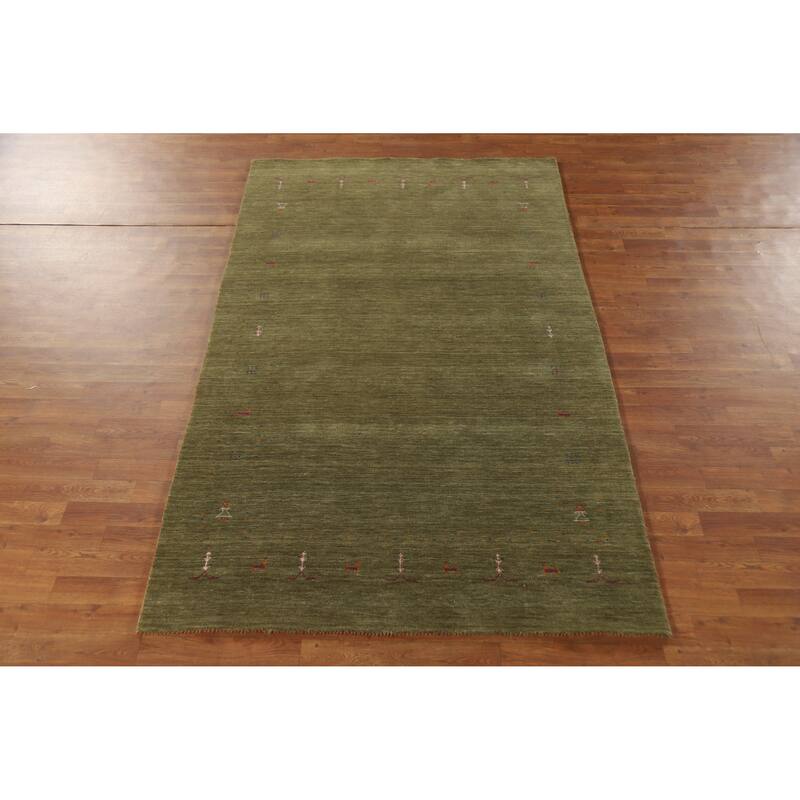 Hand Knotted Oriental 100% Wool Carpet Tribal Tribal Green Gabbeh Area Rug - 7' 7'' X 4' 11''