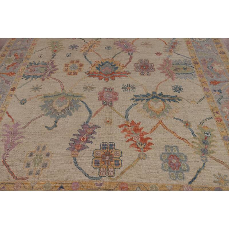 Oushak Turkish Area Rug Hand-Knotted Transitional Wool Carpet - 8'1"x 9'9"