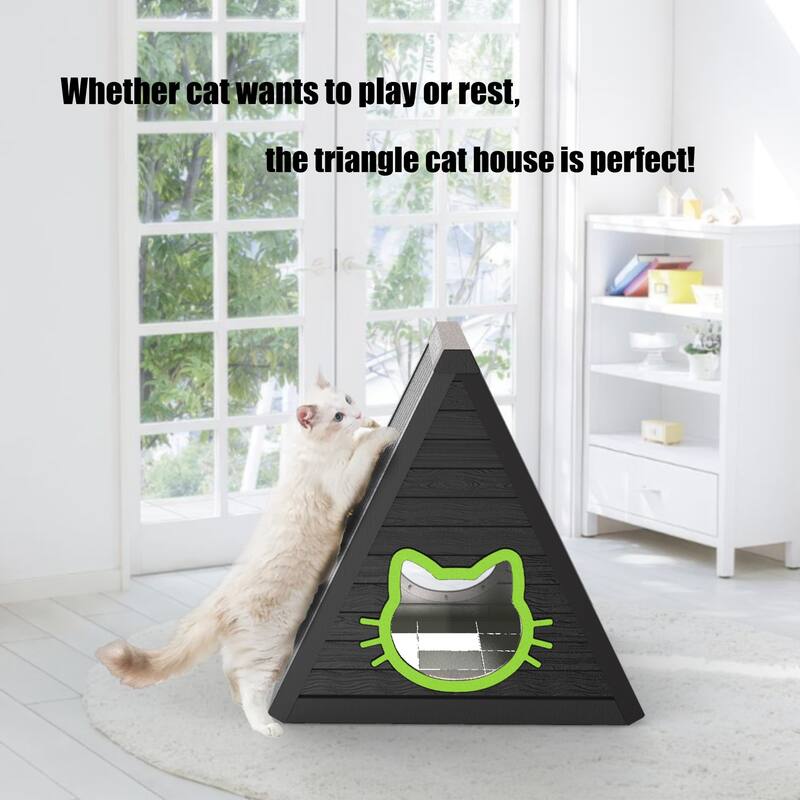 Durable Triangle Cat Hut with Ramp, Waterproof Pet Tent, Cute Design Indoor Outdoor Use