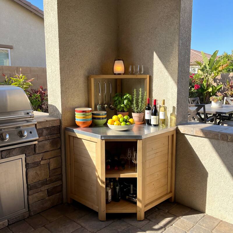 Modular Outdoor Kitchen Island Set, 100% Solid Wood BBQ Cabinet , Patio Kitchen Bar Table