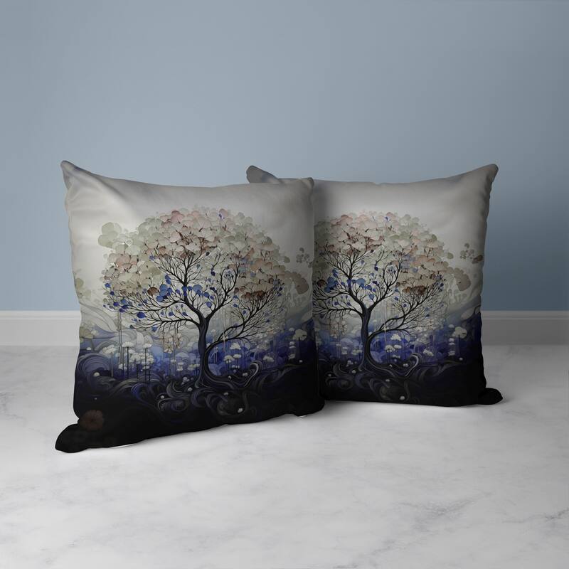 Beautiful Tree of Life Faux Suede Reversible Throw Pillow Blue and Beige