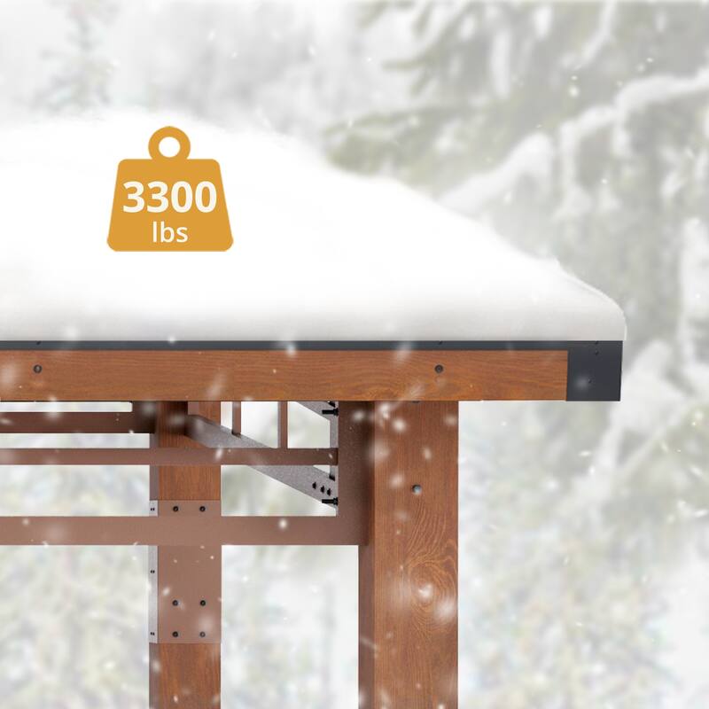 12x14 ft Outdoor Pavilion Wooden Gazebo with Hardtop Metal Roof Shelter for Patio, Backyard, Garden