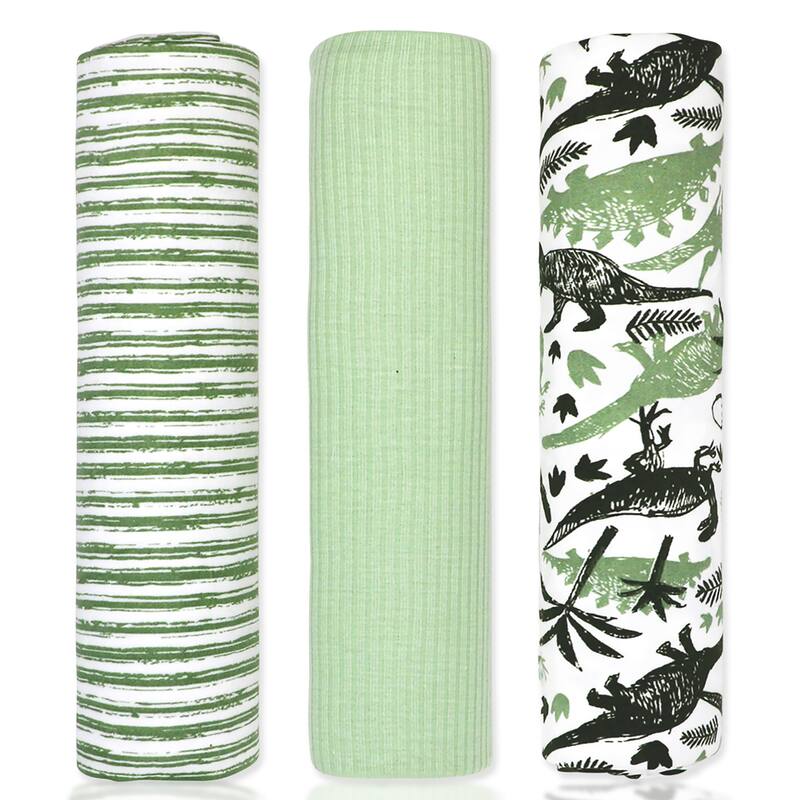 Baby Boys and Baby Girls 3 Piece Knit Swaddle Blankets - Green