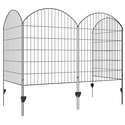 Set of 4 Black Powder-Coated Steel Garden Fence Panels for Patio Yard or Garden Partition - 137" L x 43.25" H