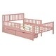 preview thumbnail 5 of 7, Full Size Kids Platform Bed with 2-Storage Drawers, Wood Children Bed Frame with Guardrails on Both Sides for Bedroom, Pink