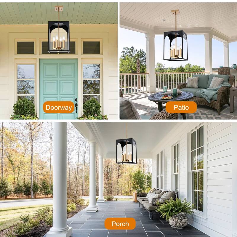 4-LightLarge Outdoor Pendant Light Fixtures, Exterior Hanging Lantern Porch Light Adjustable, Farmhouse Exterior Chandelier