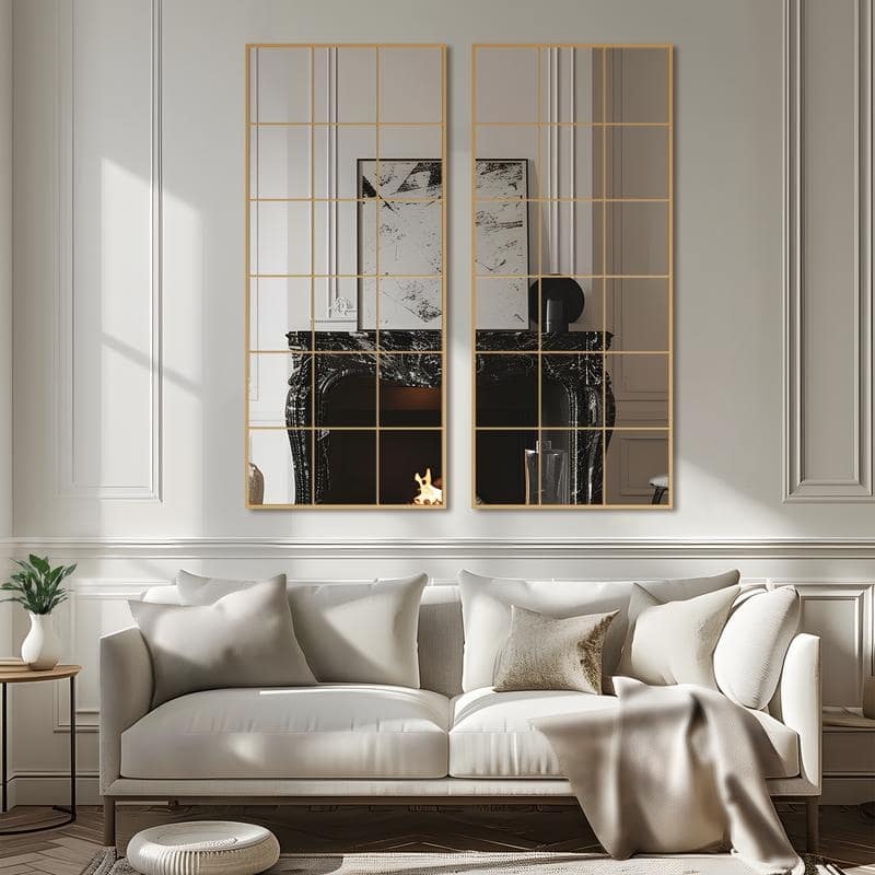 Wrought Iron Grid Full Length Arch Rectangle Frame Window Mirror Freestanding
