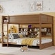 preview thumbnail 34 of 38, Queen Over Queen Size with Underbed Storage Bookcase and Charging Station, Wood Bunk Bed Frame with Panel Guardrails and Ladder