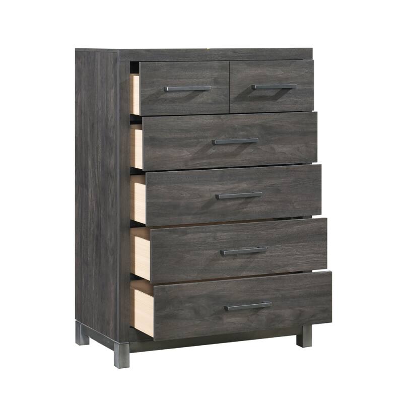 Deena Tall Dresser Chest, Brown Gray Melamine Veneer, 6 Drawers