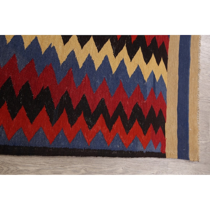 Flat-woven Geometric Chevron Kilim Oriental Hallway Runner Rug Wool - 3'1" x 6'7"