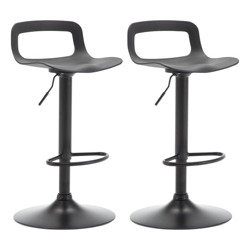 Adjustable Barstools Airlift Counter Bar Pub Height Stools with Plastic Seat Set of 2 - Black-2-piece