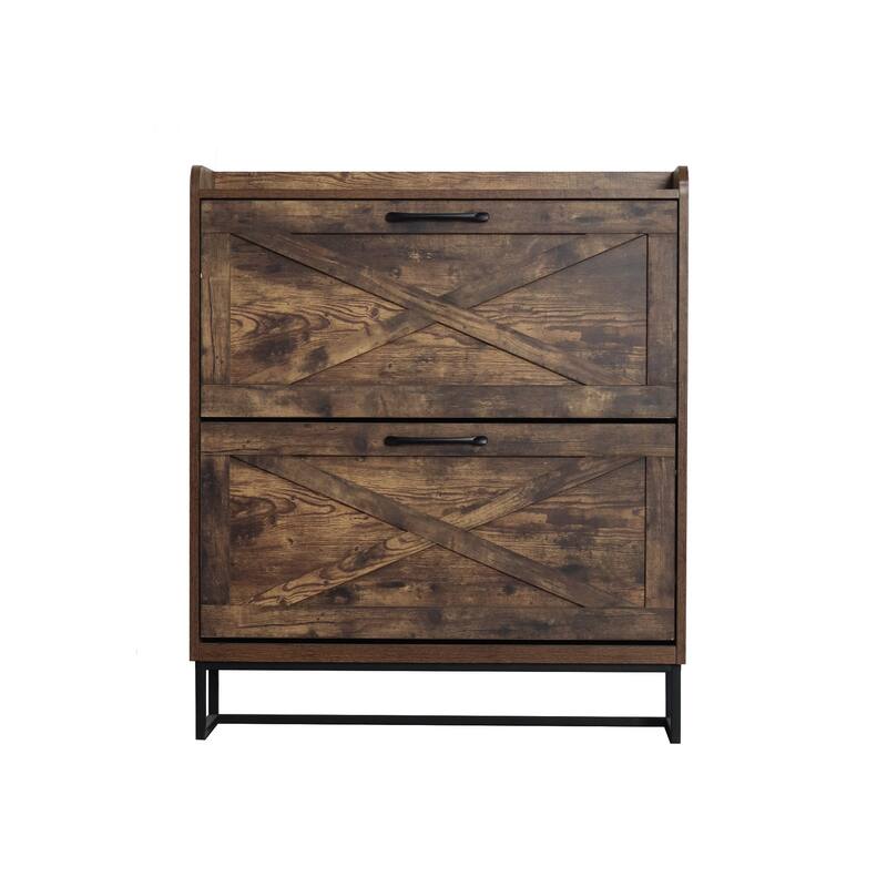 Narrow Shoe Storage Rack Cabinet with 2 Flip Drawers, Compact Storage for Entryway Mudroom Organizer with Adjustable Shelves