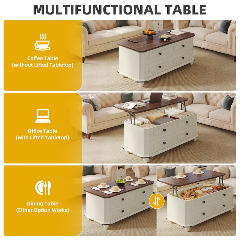 Moasis Farmhouse 36" Lift-top Rectangular Antique Coffee Table with 2 Drawers Hidden Storage