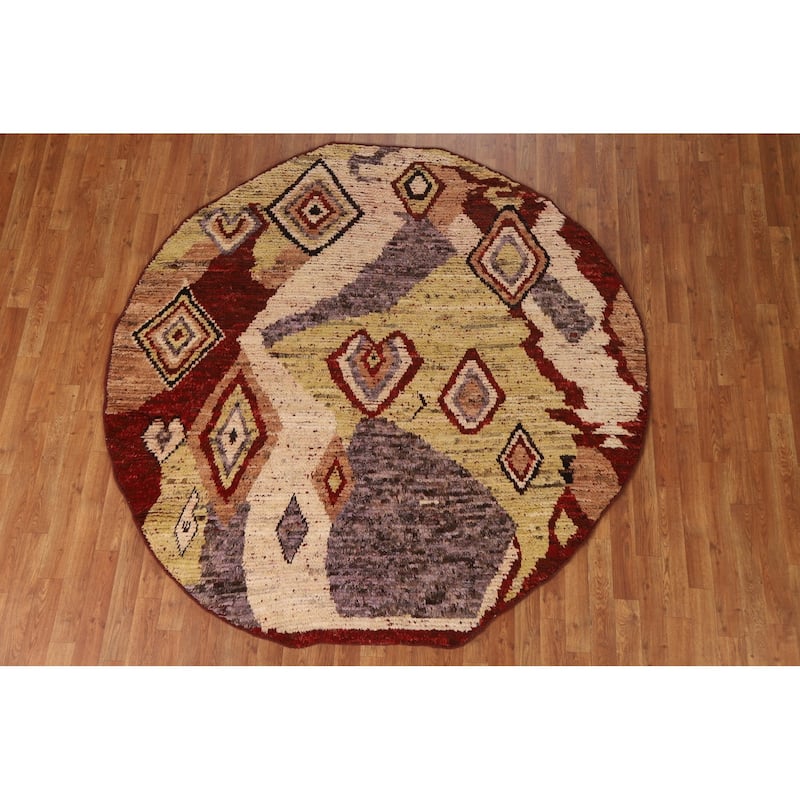 Hand Knotted Oriental 100% Wool Carpet Modern Tribal Multi-Colored Moroccan Area Rug - 6' 7'' X 6' 7''