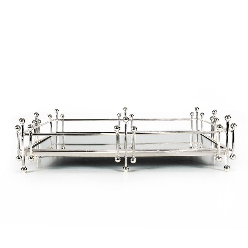 Silver Radiant Rectangle Metal Mirror Decorative Tray Serving Platter