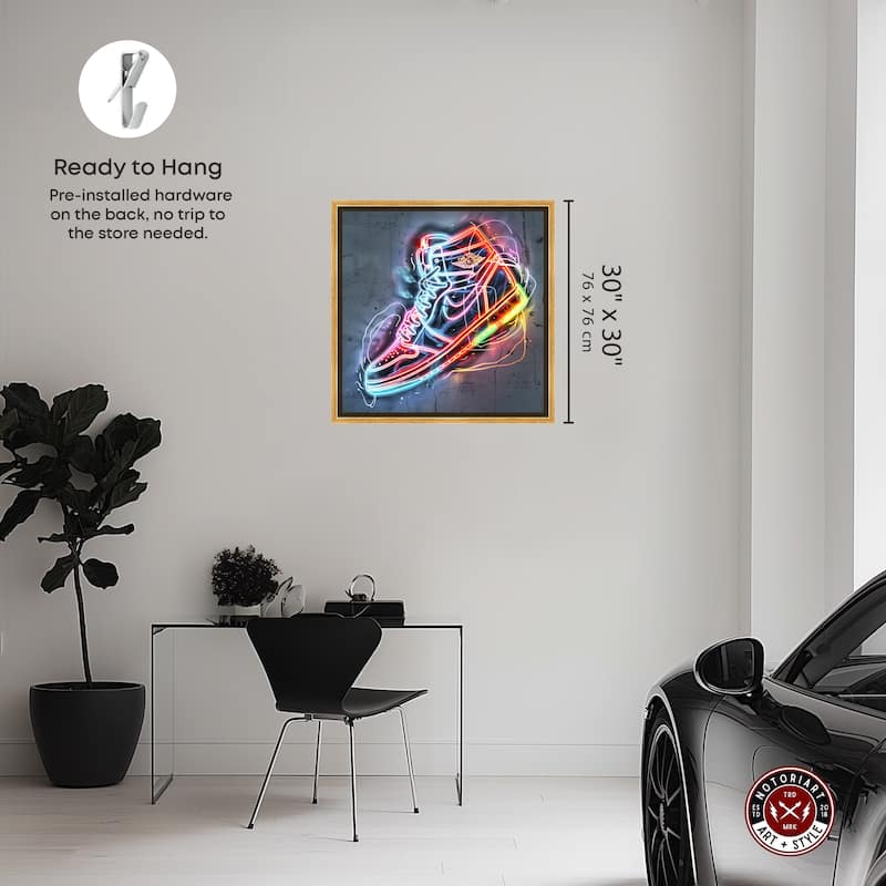 Notoriart Colorful Light Up Neon Sneaker Framed Sneaker 1 Piece Canvas Wall Art