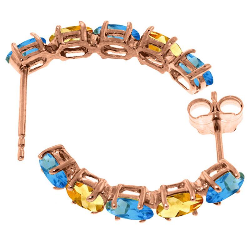 14K Solid Gold Gemstone Earrings w/ Natural Blue Topaz & Citrines