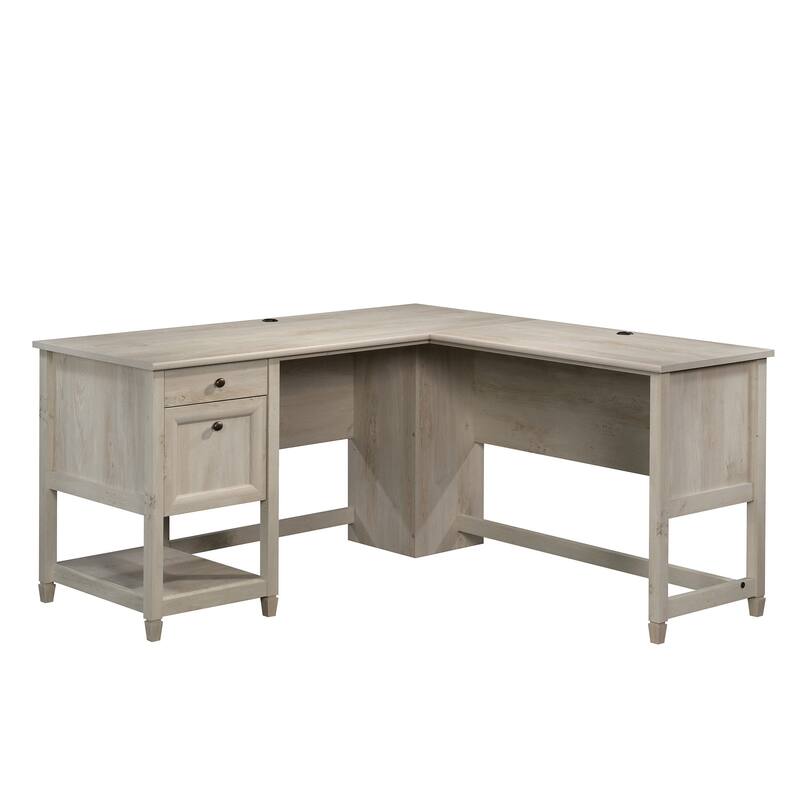 Engineered Wood Coastal L-Shaped Desk with File Drawers, Gray