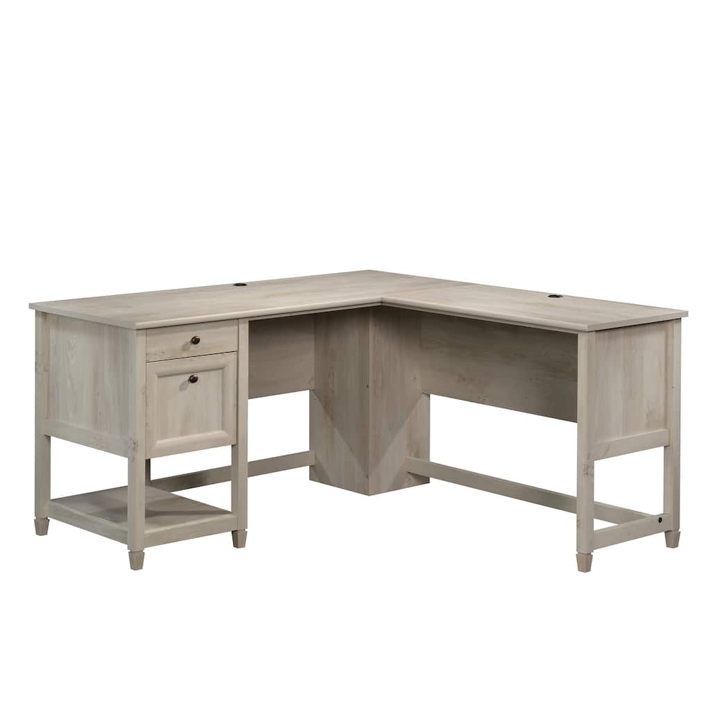 Engineered Wood Coastal L-Shaped Desk with File Drawers, Gray