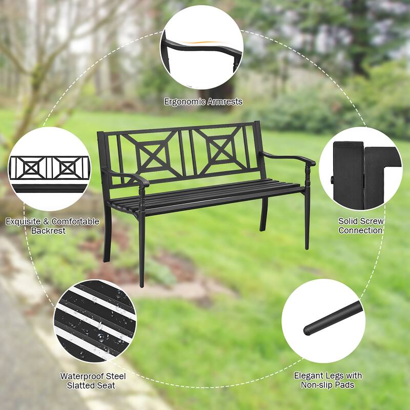 Patio Garden Bench Elegant Loveseat Park Yard Furniture