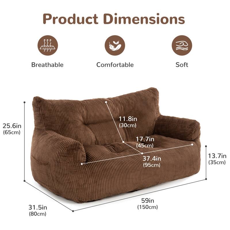 Pamapic Bean Bag Chair, Double Seater Corduroy Lazy Sofa