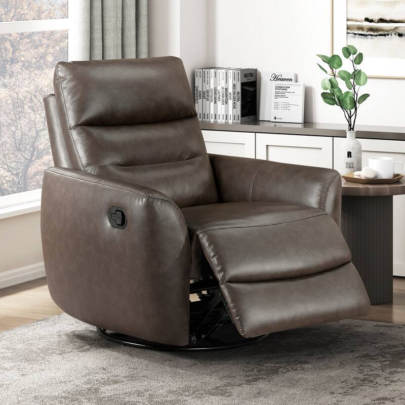 Cillian 35.5" Leather Swivel Glider Recliner - 360-Degree Metal Swivel