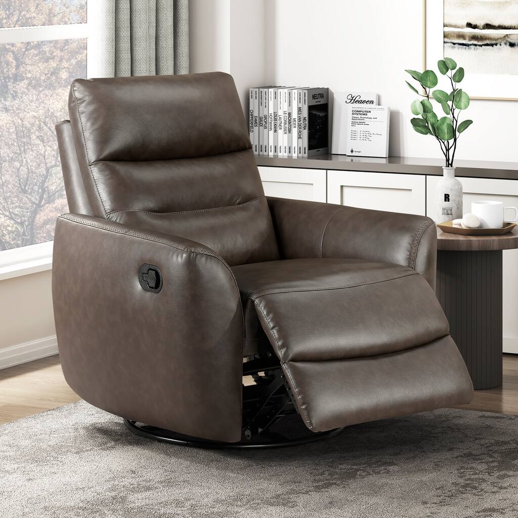 Cillian 35.5" Leather Swivel Glider Recliner - 360-Degree Metal Swivel