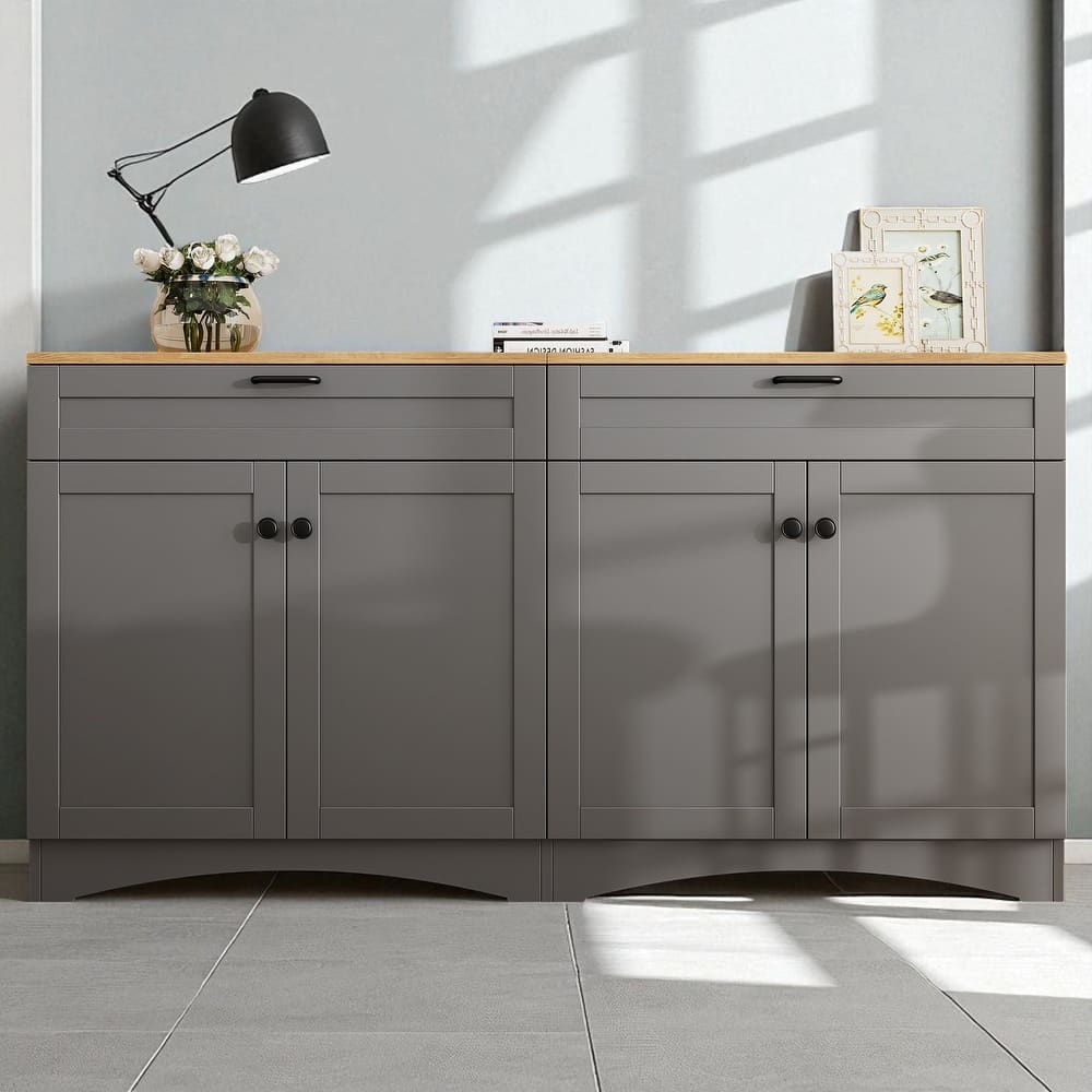 62" Rustic TV Console with 2 Drawers, Adjustable Shelves & Wood Grain Finish for Media Storage