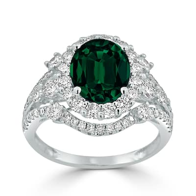 Auriya Vintage 2 1/2ct Oval Emerald and Halo Diamond Ring 1 1/5ctw 18K Gold