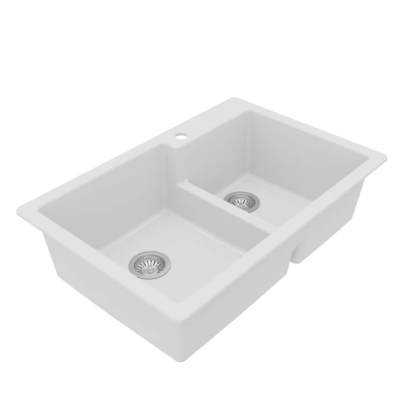 Karran 33" Top Mount Large/Small Bowl Quartz Kitchen Sink Kit - 33" x 22" x 9"