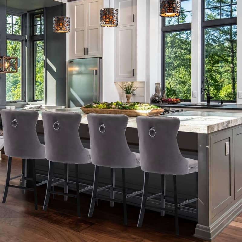 Wing Back Velvet Tufted Nailhead Barstools(Set of 6)