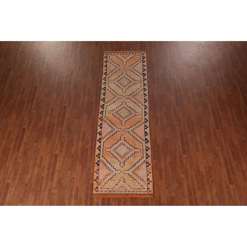 Transitional Oushak Vintage Runner Rug Handmade Foyer Wool Carpet - 3'2"x 10'9"