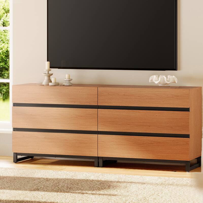 Modern TV Stand, Entertainment Center TV Console Table with Drawers and Metal Base, Media Console for Living Room, Bedroom - 6-drawer - Mocha