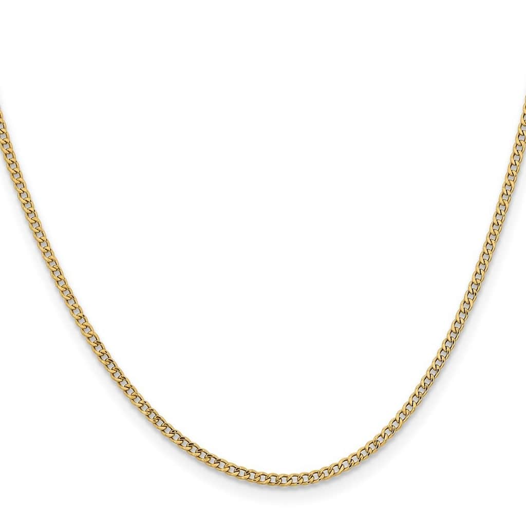Curata 14k Yellow Gold 1.85mm Semi-solid Curb Link Chain Necklace Options 16 18 20 22 24 28