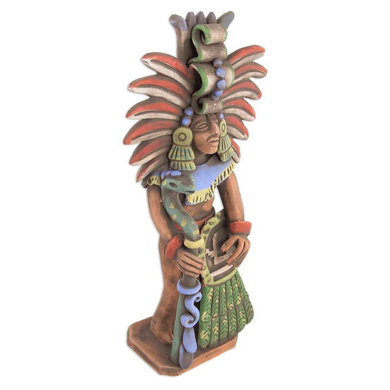Handmade Priest of Quetzalcoatl Ceramic sculpture (Mexico) - 49 x 29 x 27