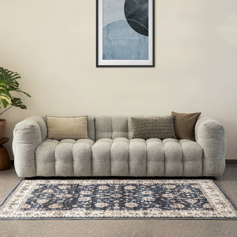 Glitzhome Traditional Distressed Floral Boho Printed Oriental Area Rugs