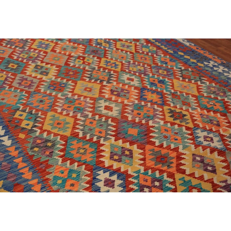 Geometric Kilim Oriental Area Rug Flatweave Tribal Wool Carpet - 8'2"x 11'0"