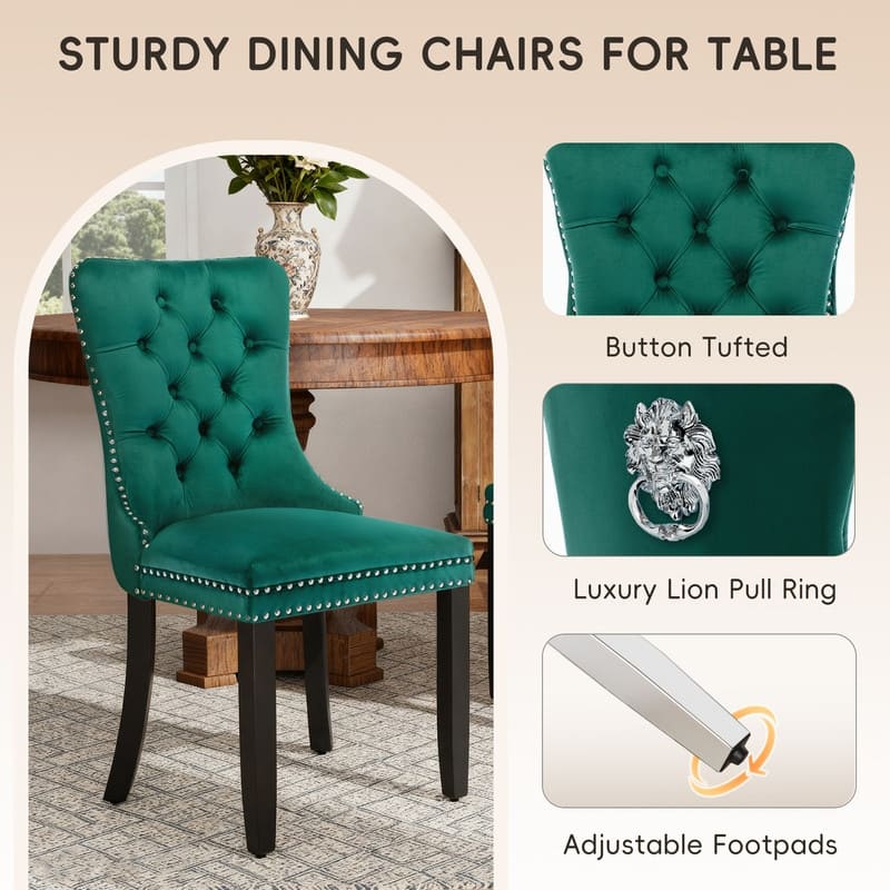 Modern Tufted Velvet Upholstered Nailhead Dining Chair Set of 6