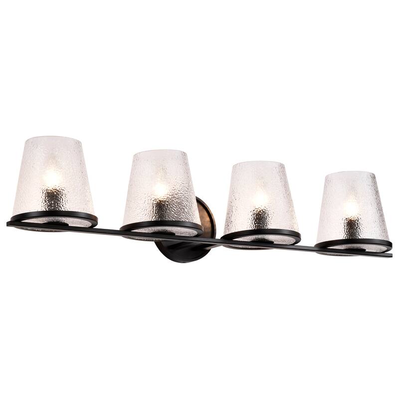 Valentine 4 Light Vanity Black Finish Hammered Glass